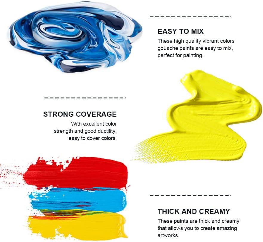 Gouache Paints Set, 18 Colors, 30g, jelly gouache paint set, Non Toxic Paint for Canvas and Paper, Art Supplies for Professionals, and More (Pink Case)