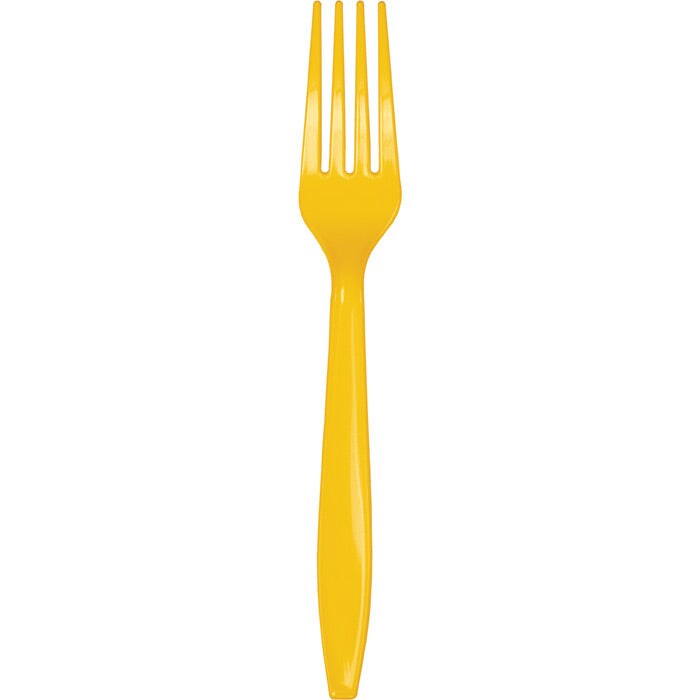 600 pc Bulk School Bus Yellow Plastic Forks