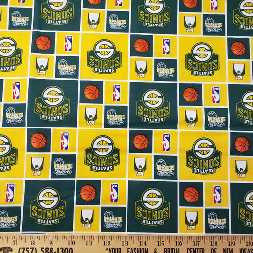 NBA Licensed Seattle Super Sonics Throwback Cotton Fabric by the Yard