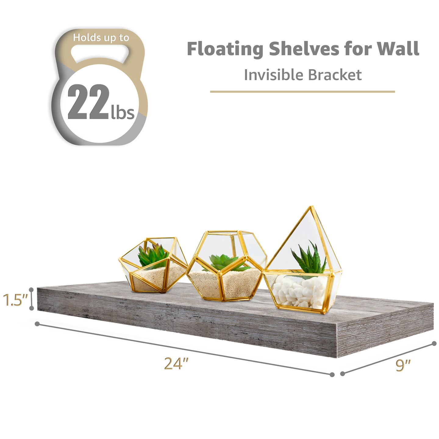 Sorbus Floating Shelves 3 Pack, 24-Inch Wall Mounted Shelves for Wall Decor and Storage with Invisible Brackets