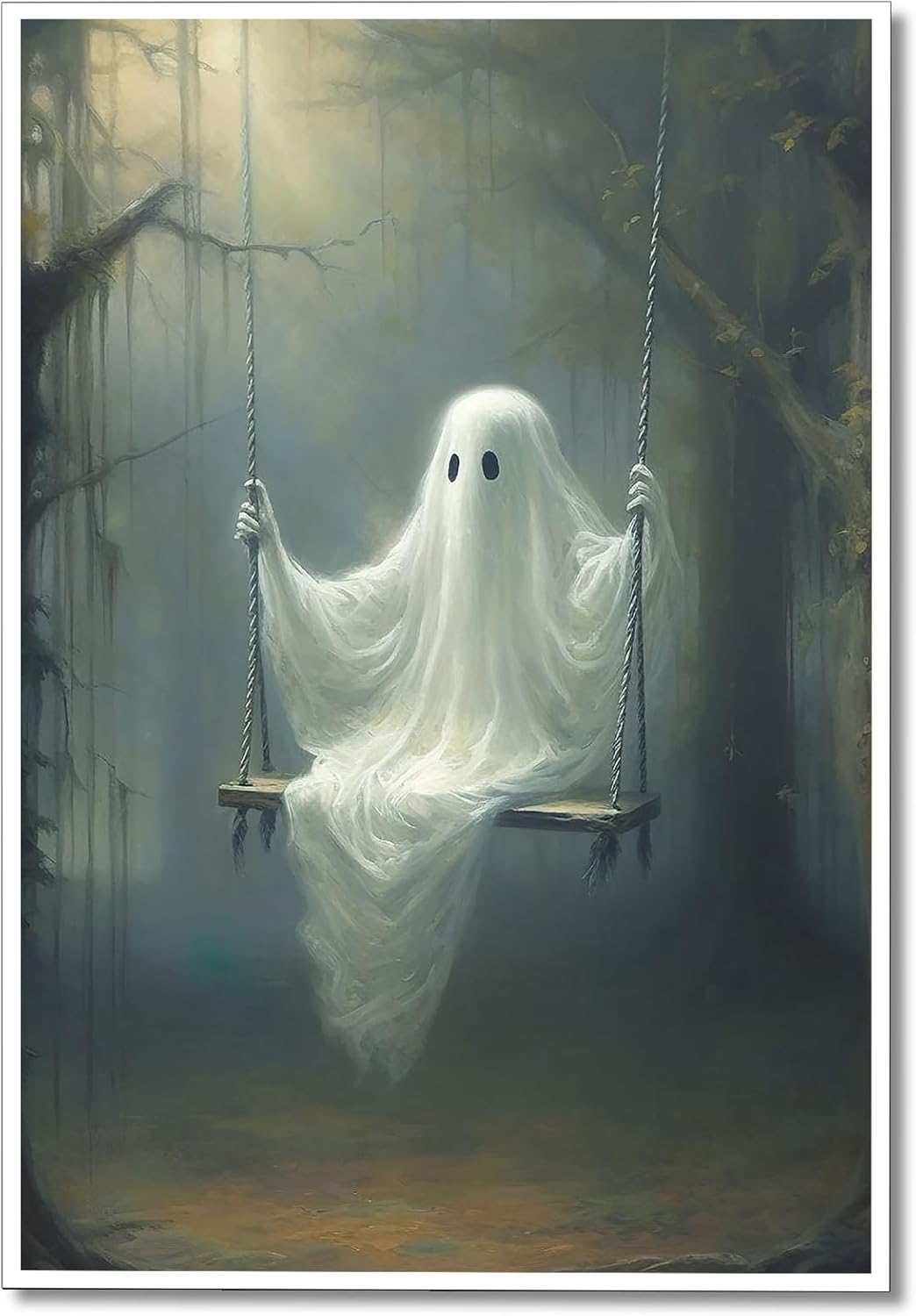 Ghost On A Swing In The Forest Halloween Wall Art - 12L&#x22; x 16W&#x22; (Unframed)