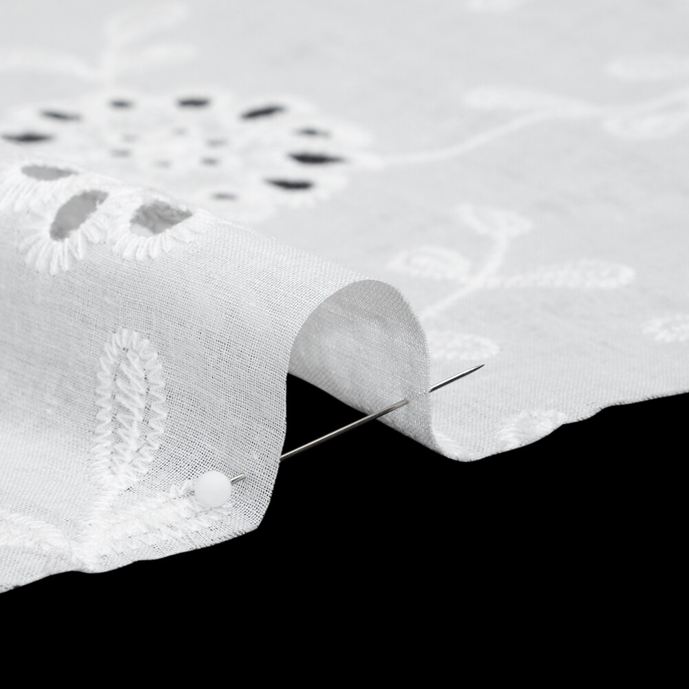 1 Yard Embroidered Eyelet Cotton Voile White Big Flowering Vines Fabric 54 inch Width