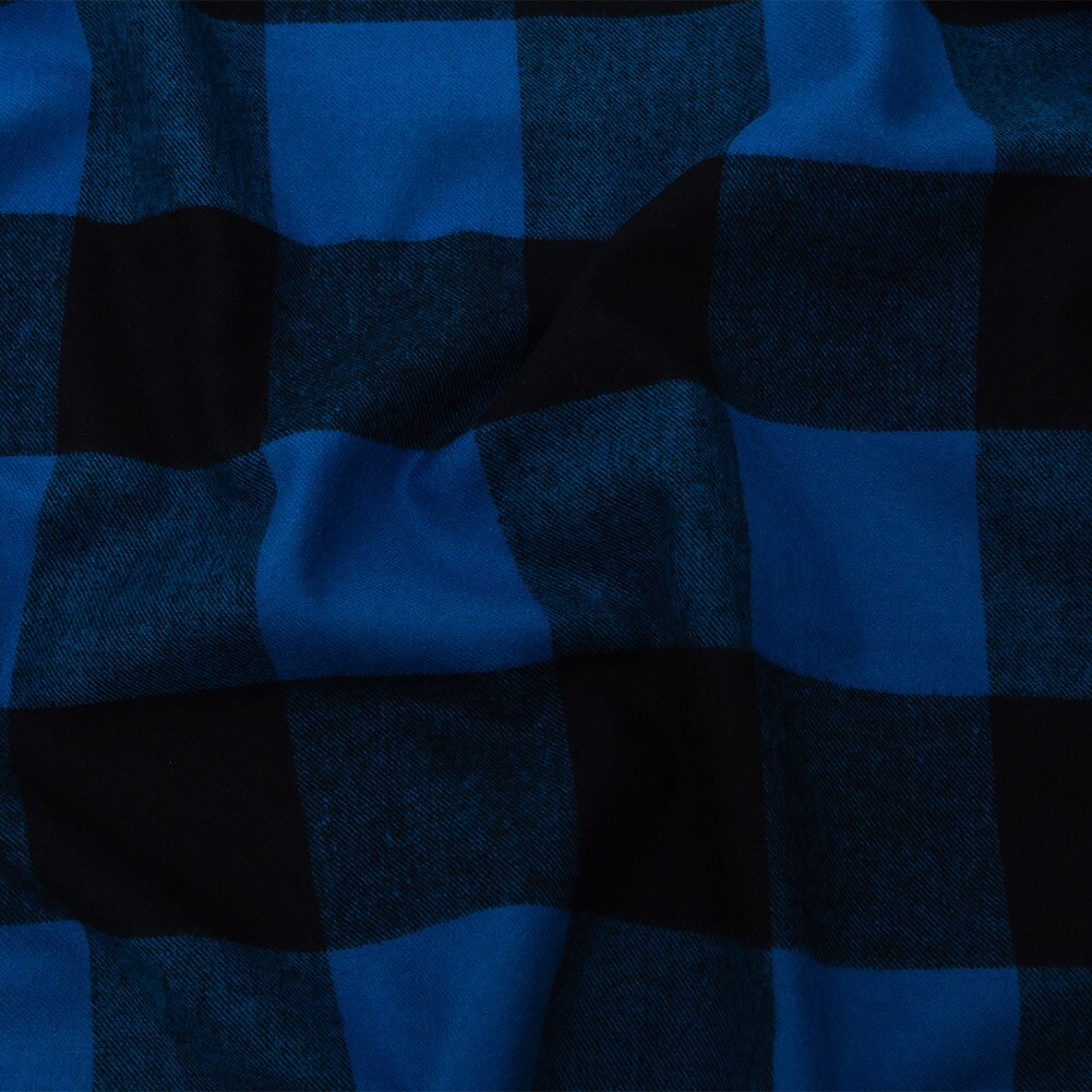 1 Yard Black and Blue Buffalo Check Cotton Flannel Fabric 57 inch Width