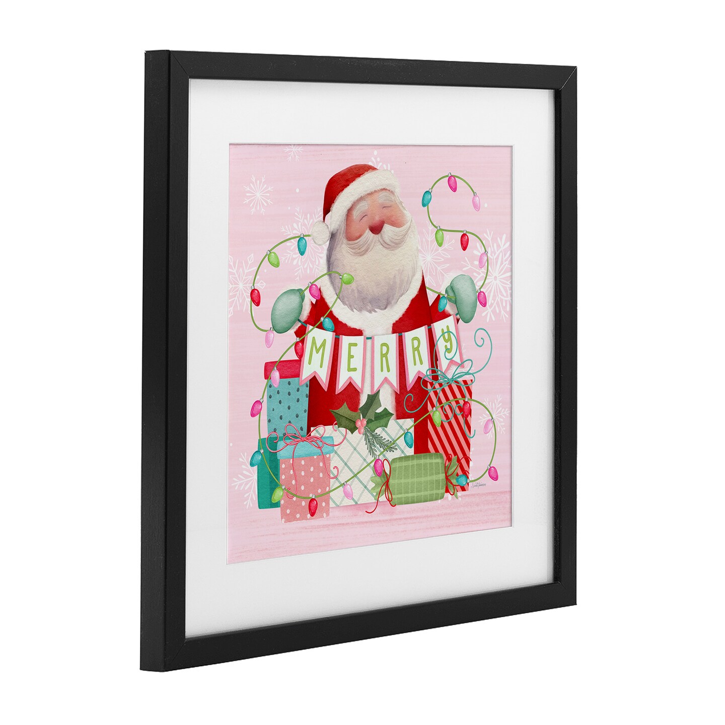 Stupell Industries Merry Pinkmas Santa Framed Print Under Glass, design by Nicole Tamarin
