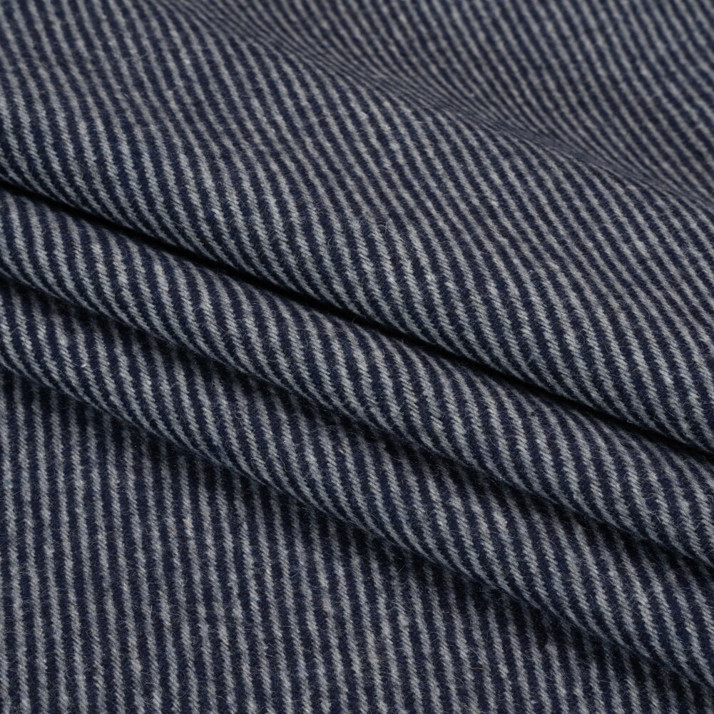1 Yard Dark Blue and Gray Diagonal Stripes Blended Wool Twill