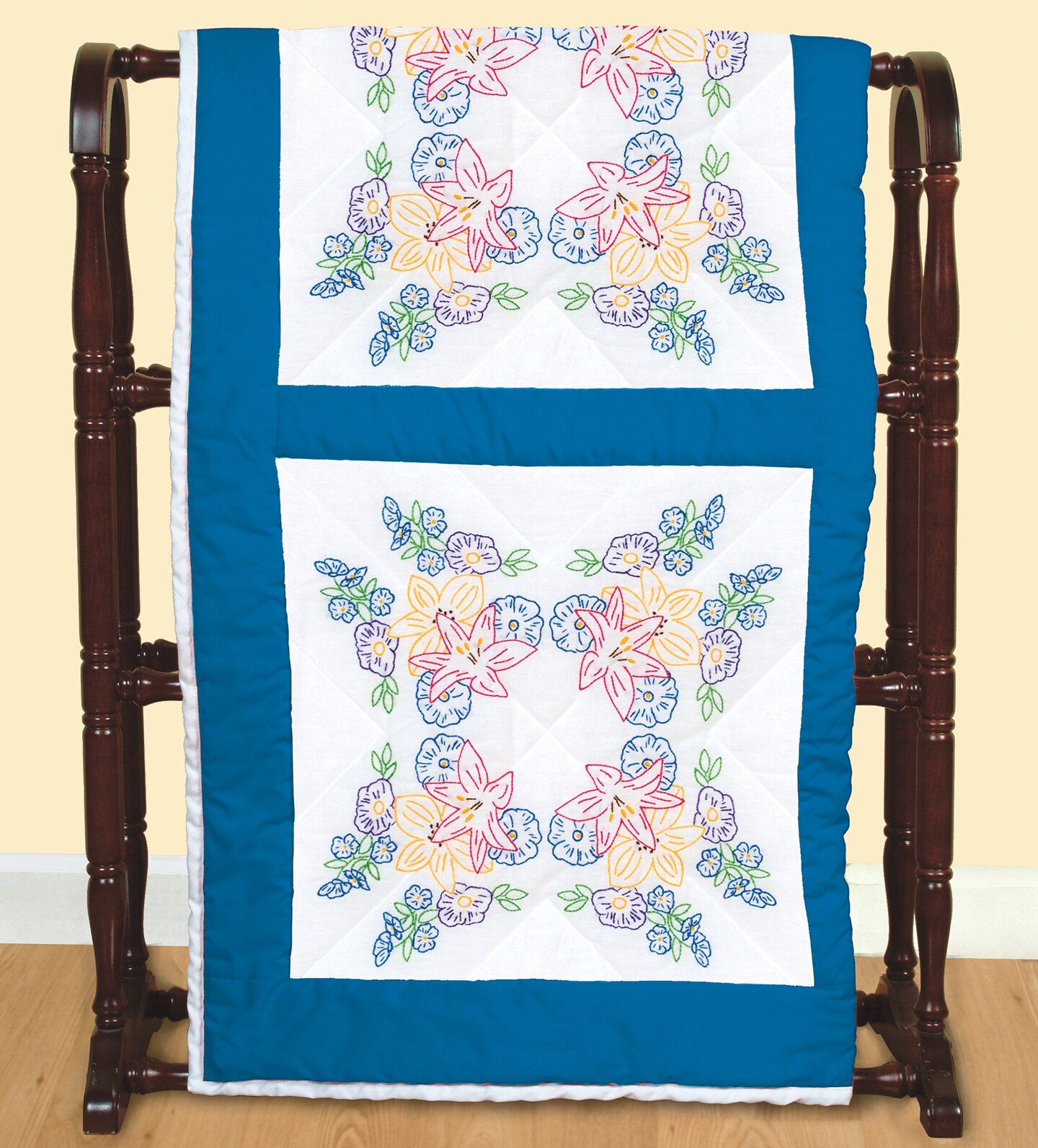 Jack Dempsey Stamped White Quilt Blocks 18"X18" 6/Pkg-Pretty Flowers