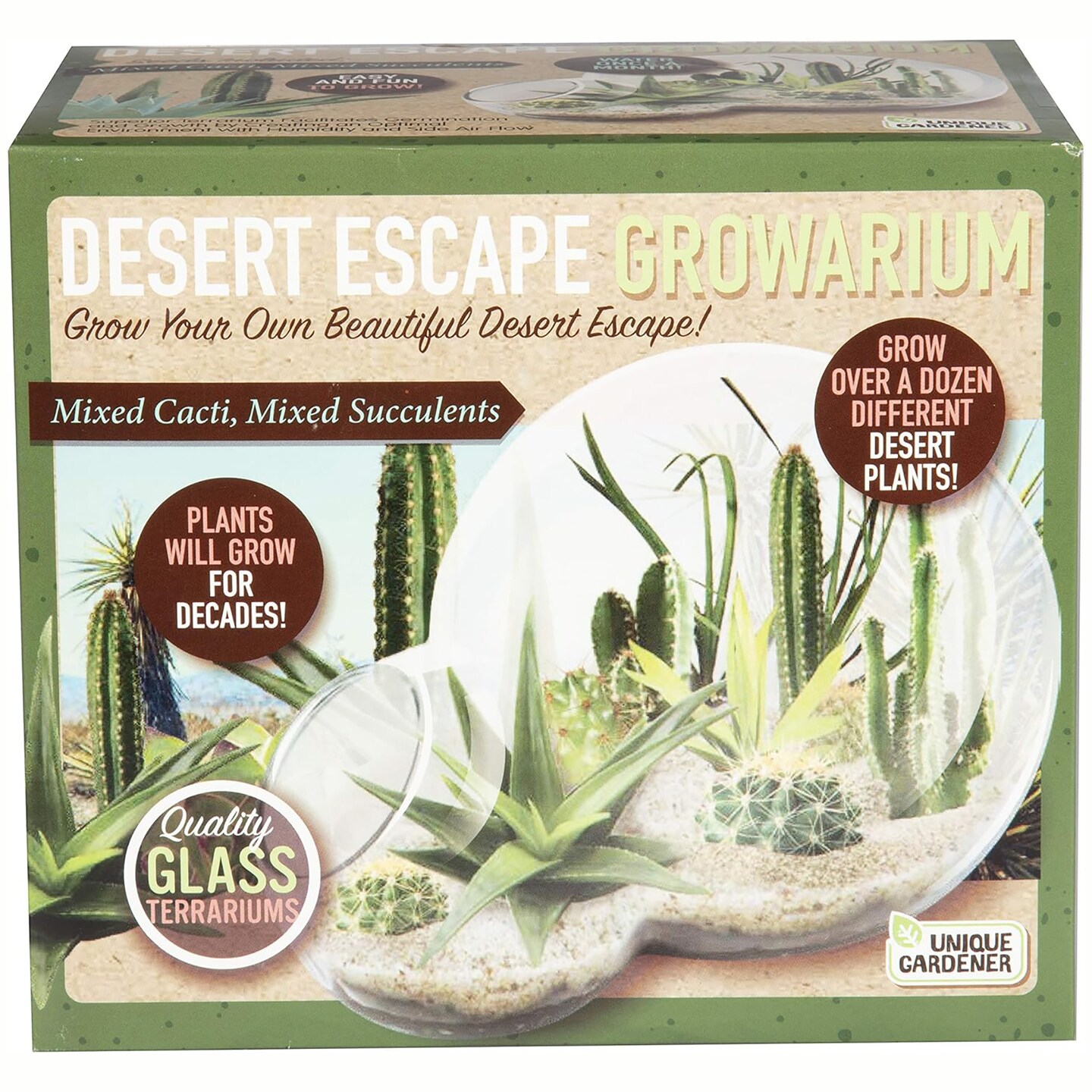 Unique Gardener: Desert Escape Growarium - DIY Double-Sphere Glass Terrarium  Starter Kit, Grow Cacti & Succulents, Mini Nature Plants, Adults & Kids,  Color: Clear, Count: 1 | Michaels