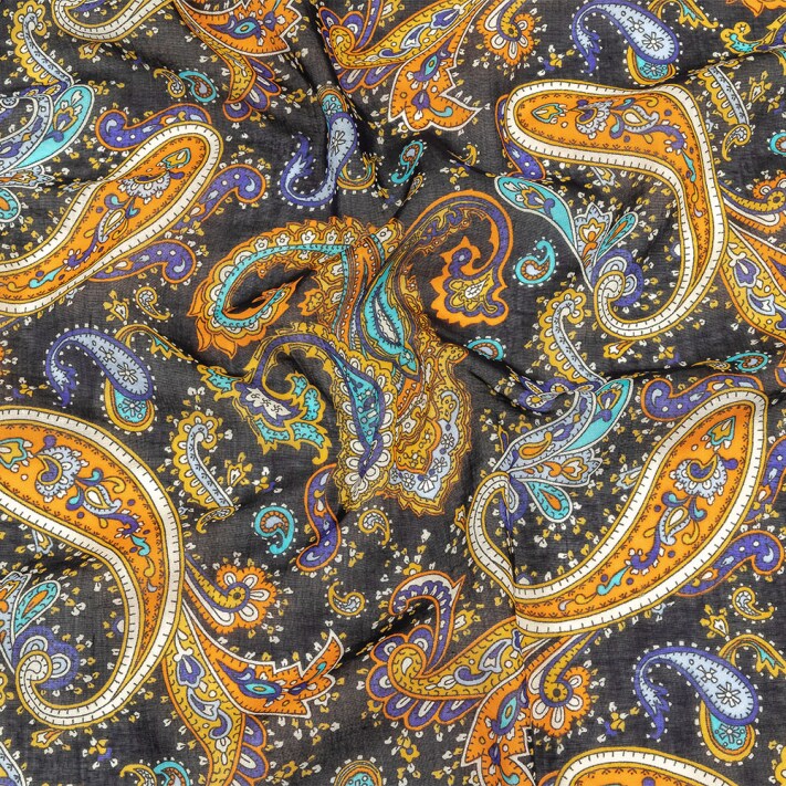 1 Yard Midnight Navy Hawaiian Sunset Limoges Paisley Gauzy Cotton Voile Fabric for Apparel 35" Width