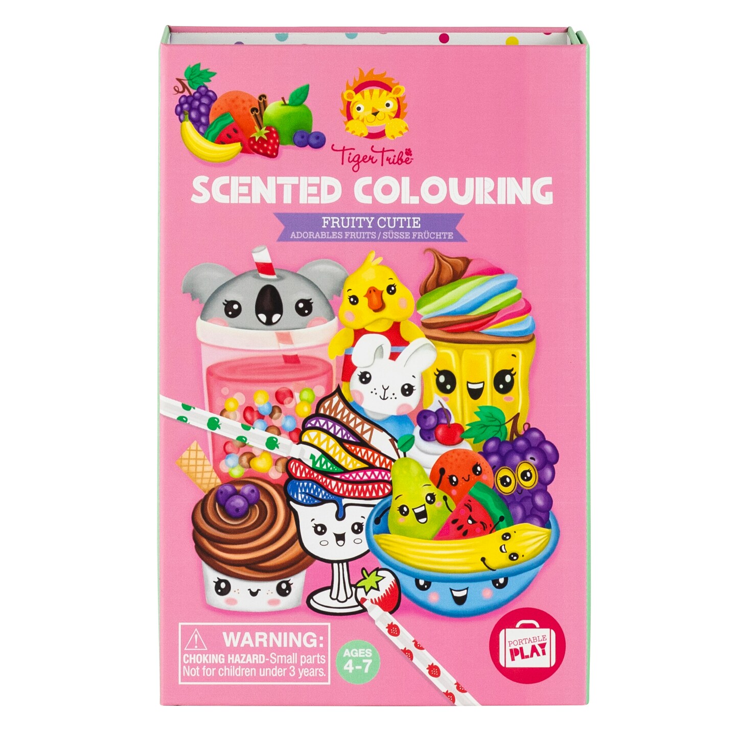 Tiger Tribe: Scented Coloring - Fruitie Cutie - Activity Set w/ Scented Rainbow Colored Markers, Fruit &#x26; Dessert Themed Pages, Storage Box, Kid Age 4+