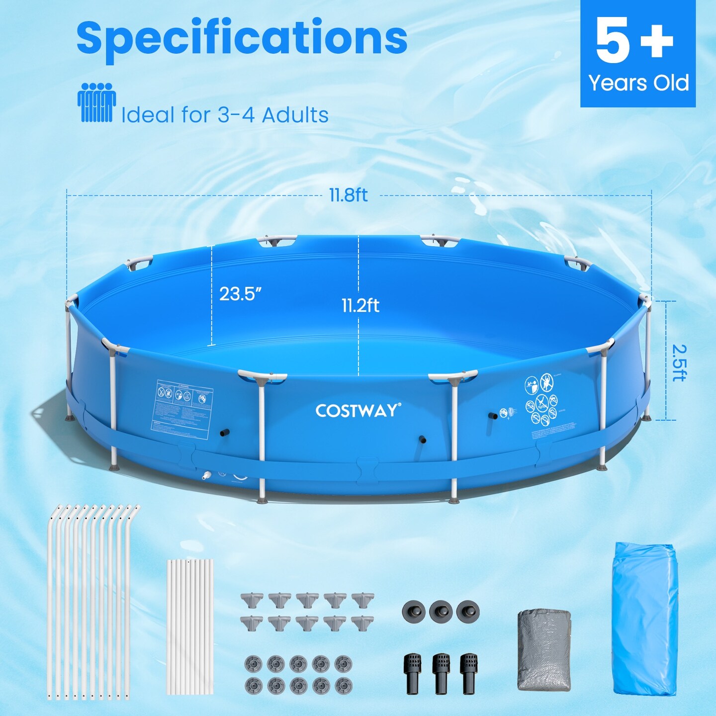 PVC Round Above Ground Pool with Pool Cover for Kids and Adults