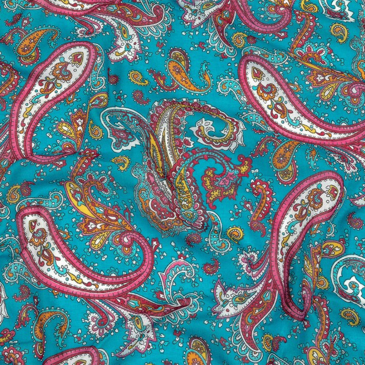 1 Yard Turquoise Pink White Paisley Gauzy Cotton Voile Fabric for Summer Dresses and Blouses 35" Width