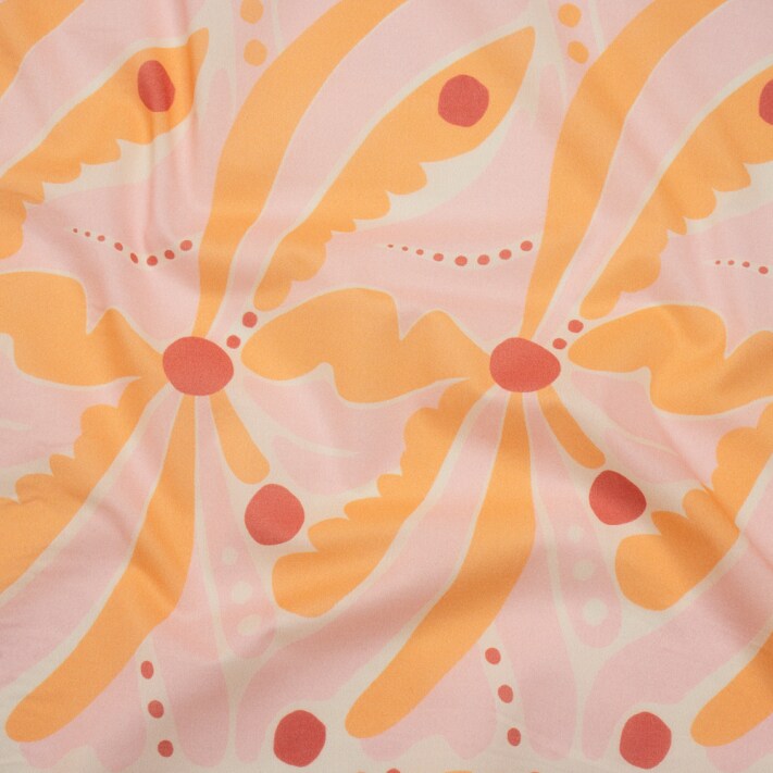 1 Yard Orange, Light Pink and Red Groovy Retro Floral Cotton Lawn Fabric