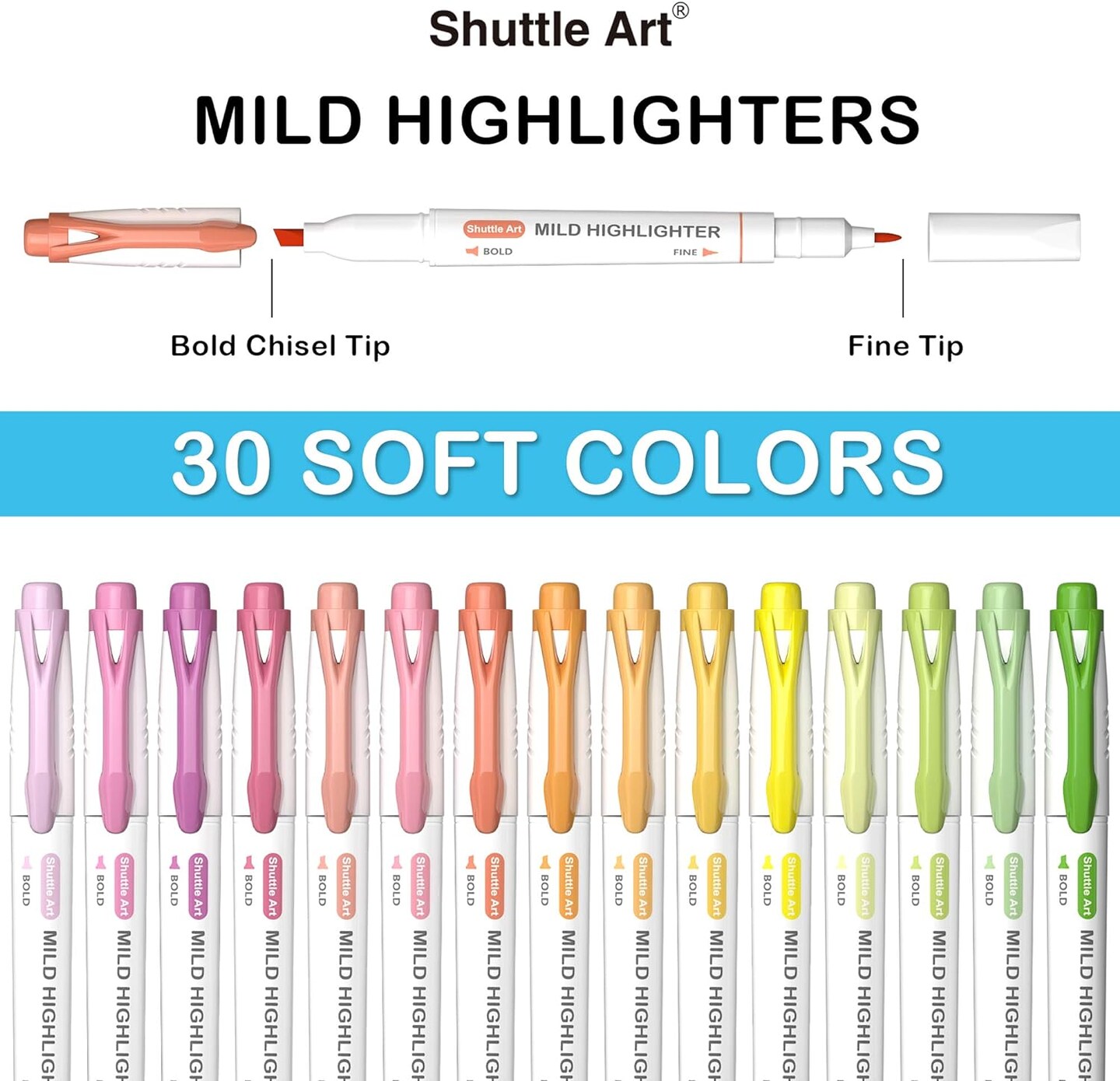 30 Colors Pastel Highlighters Pens - Dual Tip