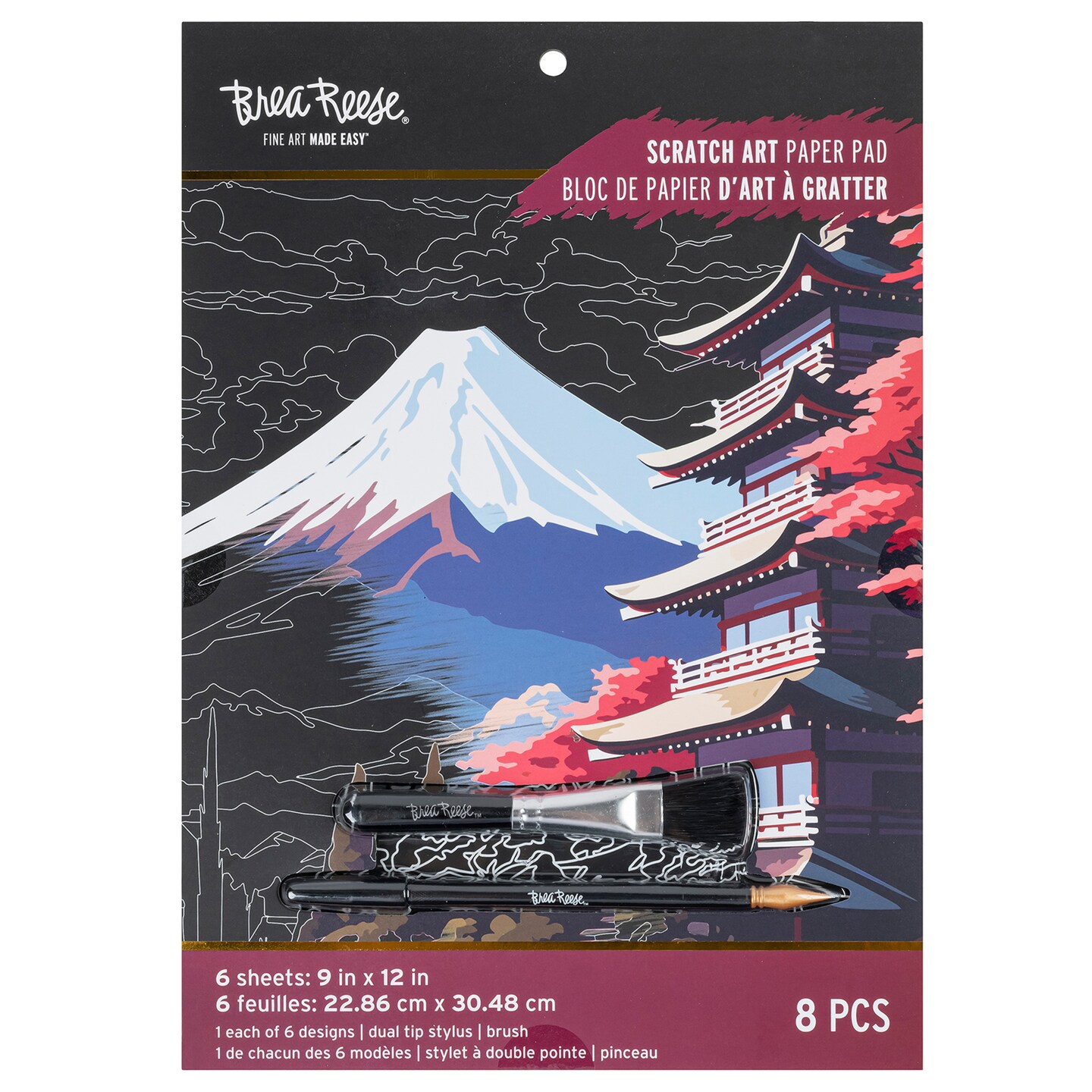 Brea Reese: Scratch Art Paper Pad - Global Iconic Views - 6 Designs, Metallic Guided Art, Dual-Tip Stylus, Easy-to-Frame 9x12&#x22; Pages, Adult Craft Kit
