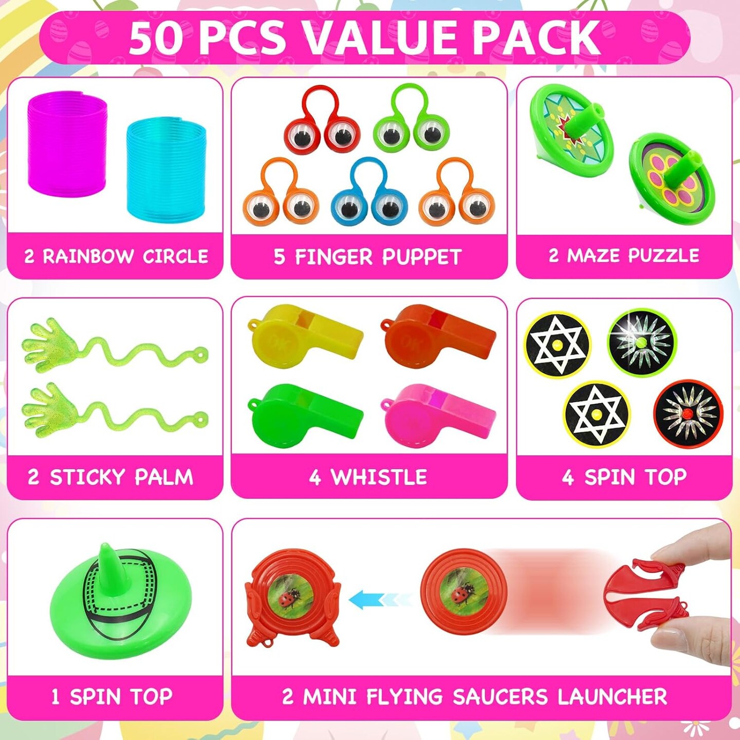 50 Pack Prefilled Easter Eggs with Assorted Toys, Easter Basket Stuffers for Kid Toddler Teens Boys Girls Easter Egg Hunt Filling Treats Easter Basket Stuffers