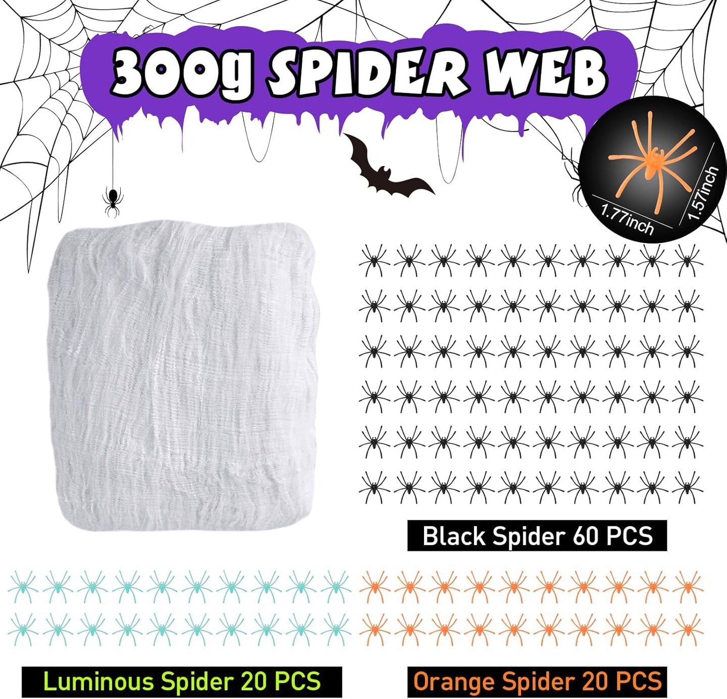 1200 Sqft Spider Webs Halloween Decorations with 100 Fake Scary Spiders, Super Stretch Cobwebs, Glow in the Dark Spiders, for Halloween Indoor and Outdoor Party Suppliesz, Halloween DIY Decoration
