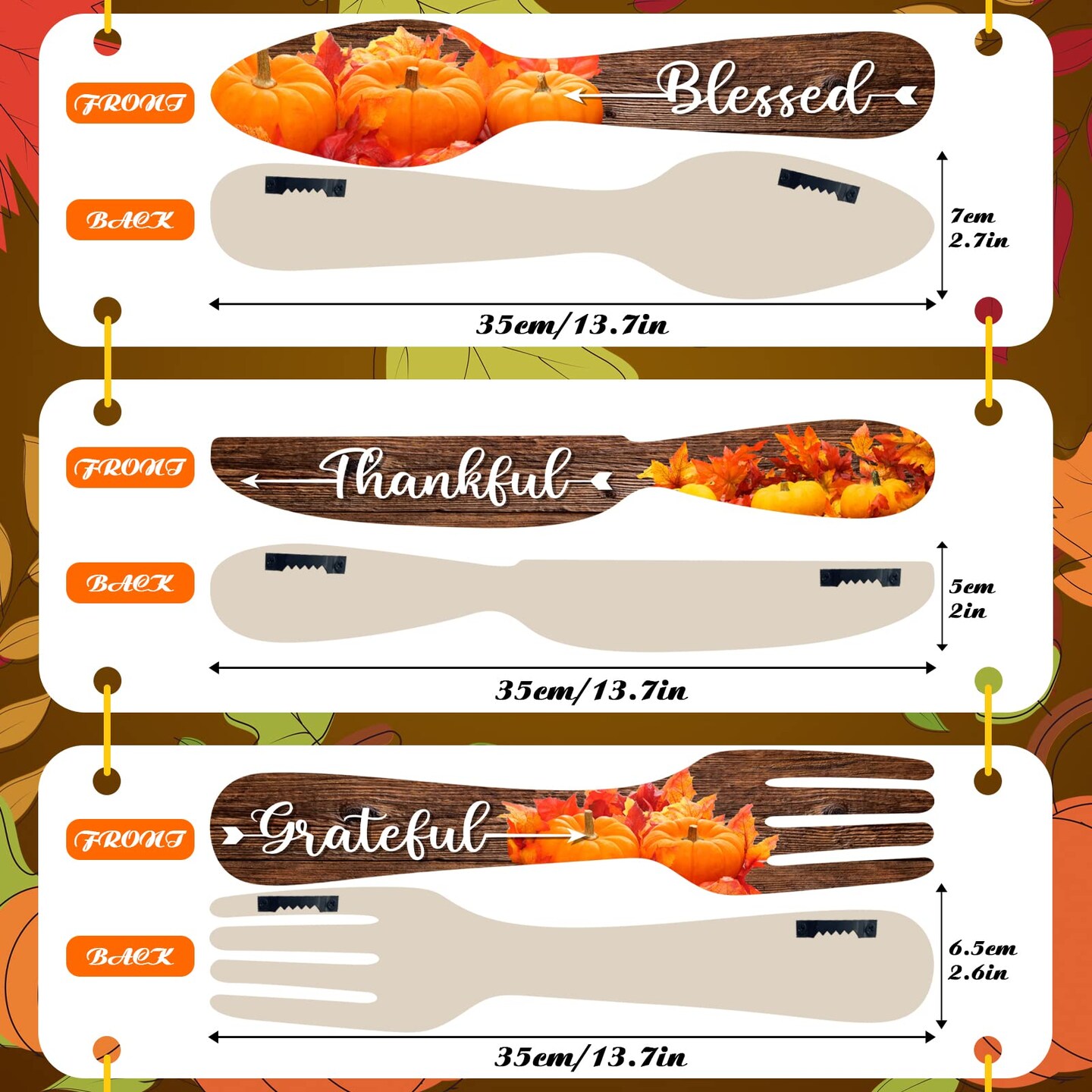 YLOLUL 4 Pieces Fall Pumpkin Kitchen Decor Eat Sign Set Fork and Spoon Wooden Hanging Wall Decor Art Rustic Country Farmhouse Kitchen Maple Fall Wall Art Sign for Dining Room Home