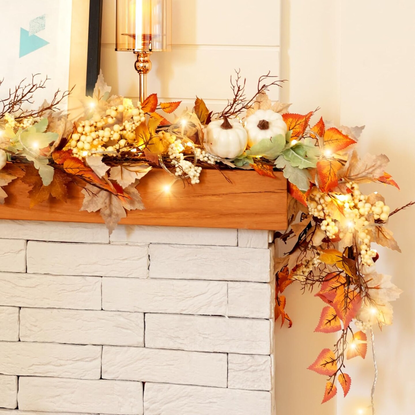 Fall Decor - 6Ft Autumn Maples Leaf Pumpkin Berry Garlands for Decoration - Autumn Thanksgiving Decorations - Fall Leaves Garland - Fall Garland for Mantel