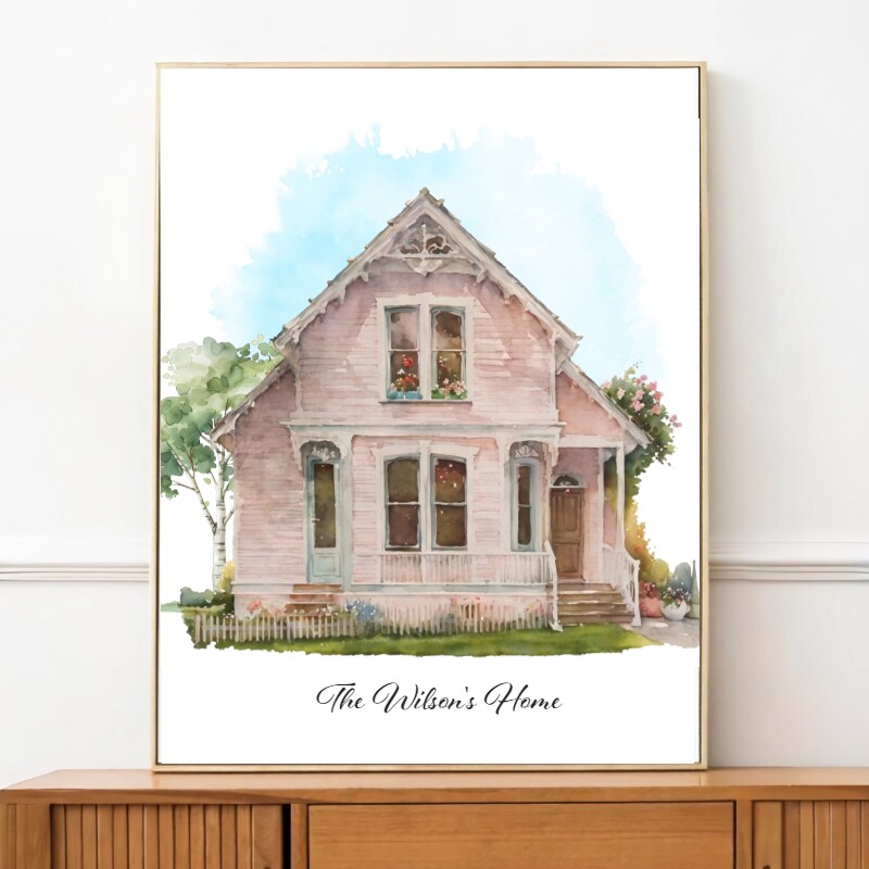 product name is Your Lovely House Watercolor Style Wall Art Print  - Custom Gift - Great for a Birthday, Housewarming or Realtor Gift