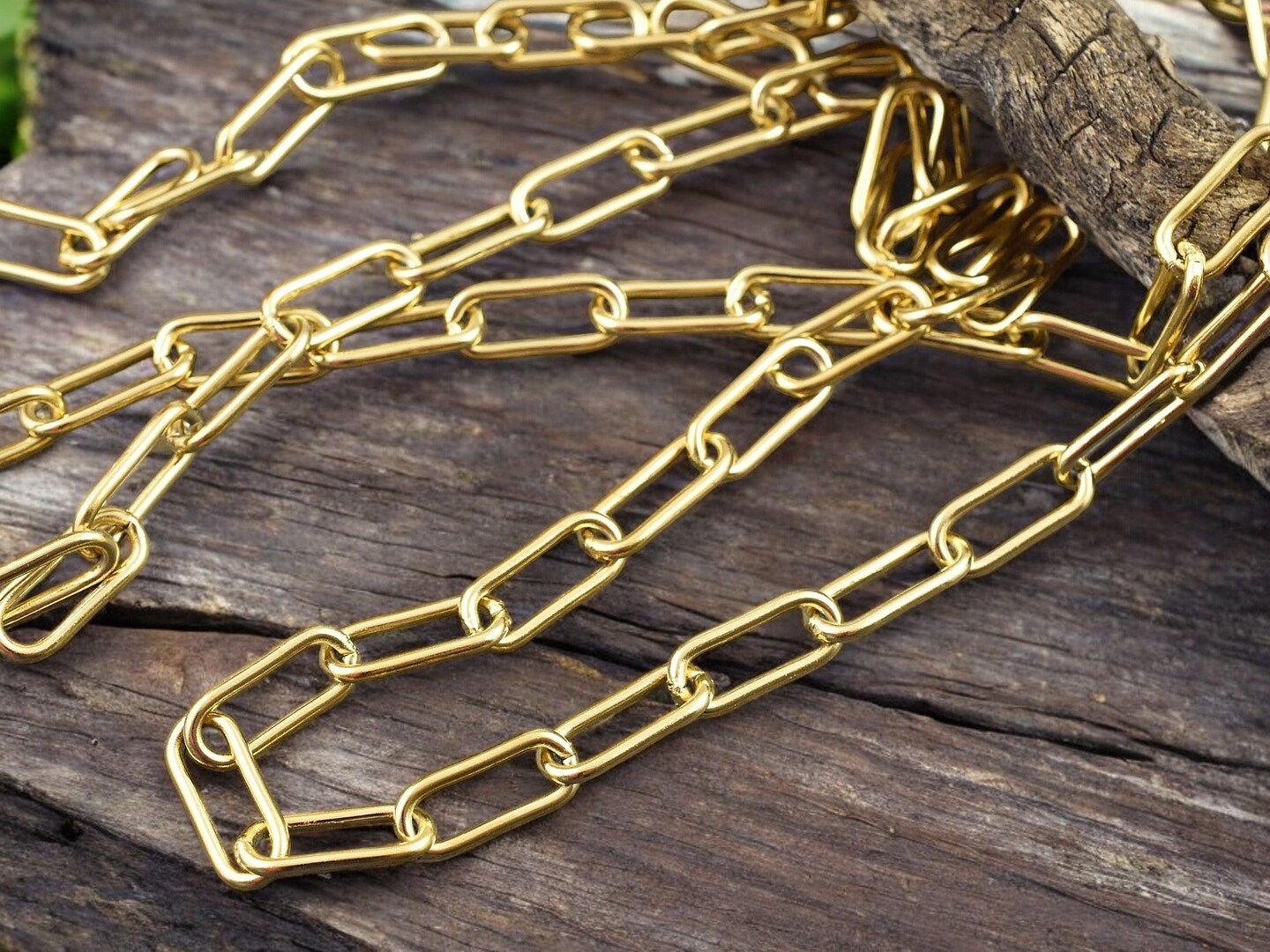 Vacuum Plated (Gold) 304 Stainless Steel Paperclip Chain 17x7mm