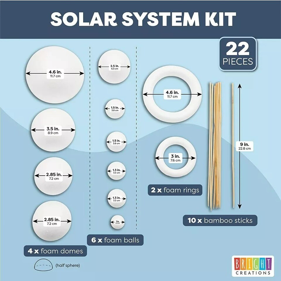 22-Piece Solar System Project for Kids School Project with Foam Balls and Sticks