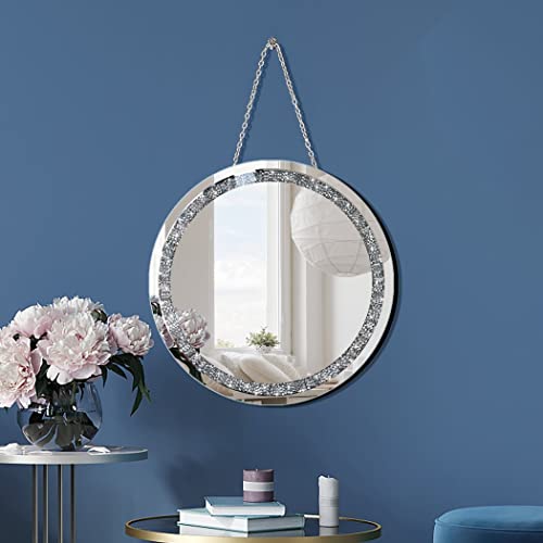 Crush Diamond 12 inch Wall-Mounted Mirrors with Iron Chain Home Decoration Round Silver Crystal Sparkling Decorative Mirror