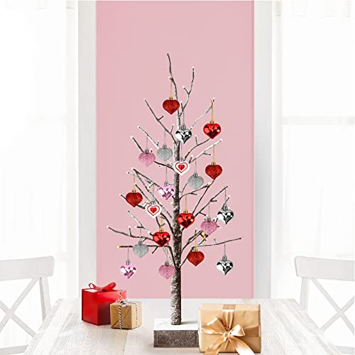 30 Pieces Heart Ornaments for Christmas Tree, Valentines Day Decorations for Tree, Heart Shaped Ornaments for Valentines Day Decor, 7 Styles