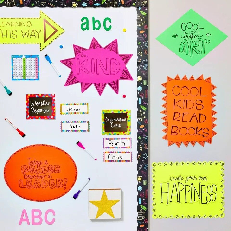 18 Piece Neon Poster Board Cutouts, 6 Starburst Shaped Signs for School, 11x14&#x22;