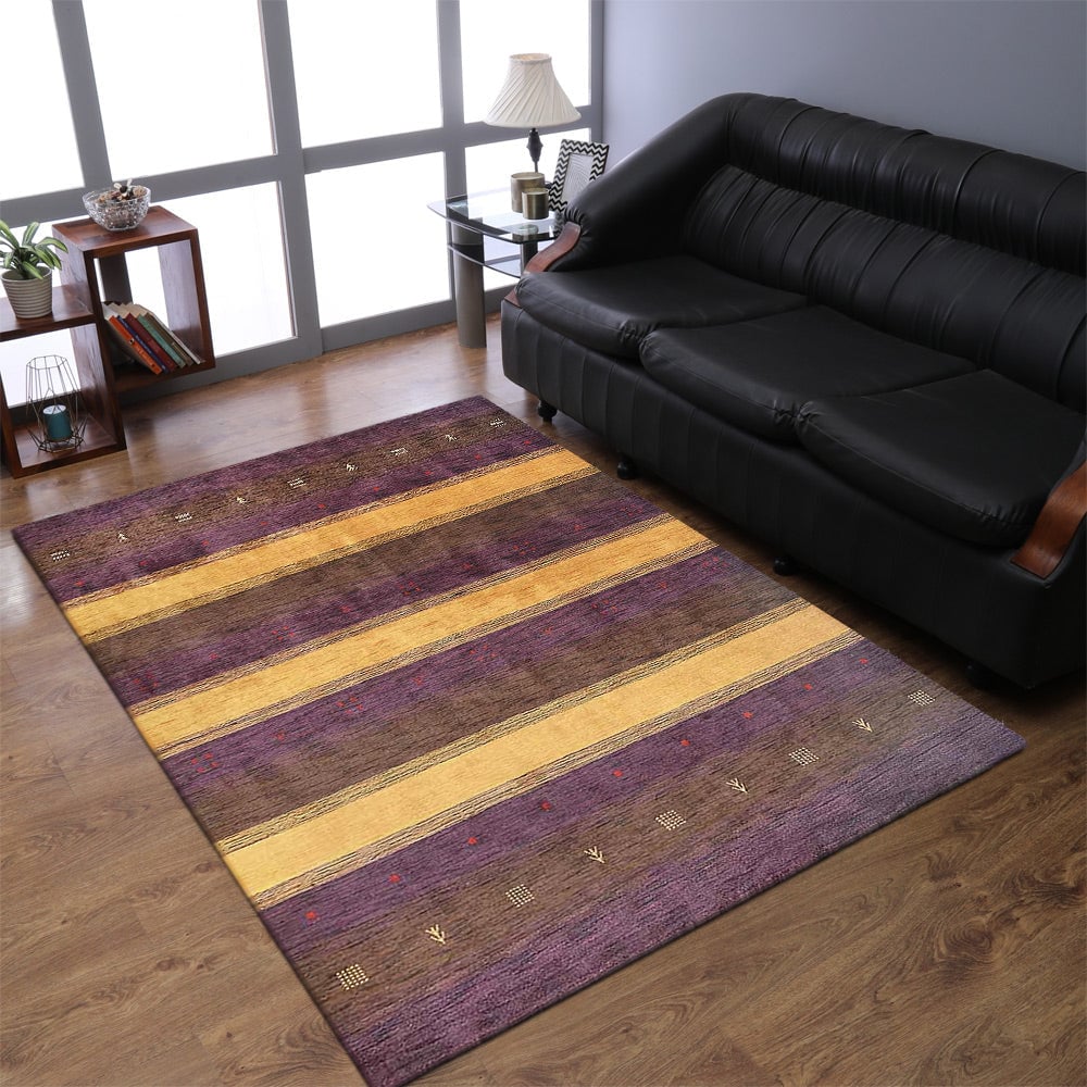 Rugsotic Hand Knotted Wool Area Rug 9X12 Contemporary Purple Gold L0a211