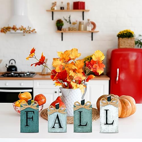 4 Pieces Fall Pumpkin Wooden Signs Decoration,Blue Autumn Tiered Tray Pumpkin Tabletop Decor for Thanksgiving Fall Home Kitchen Harvest Party Decor Supplies