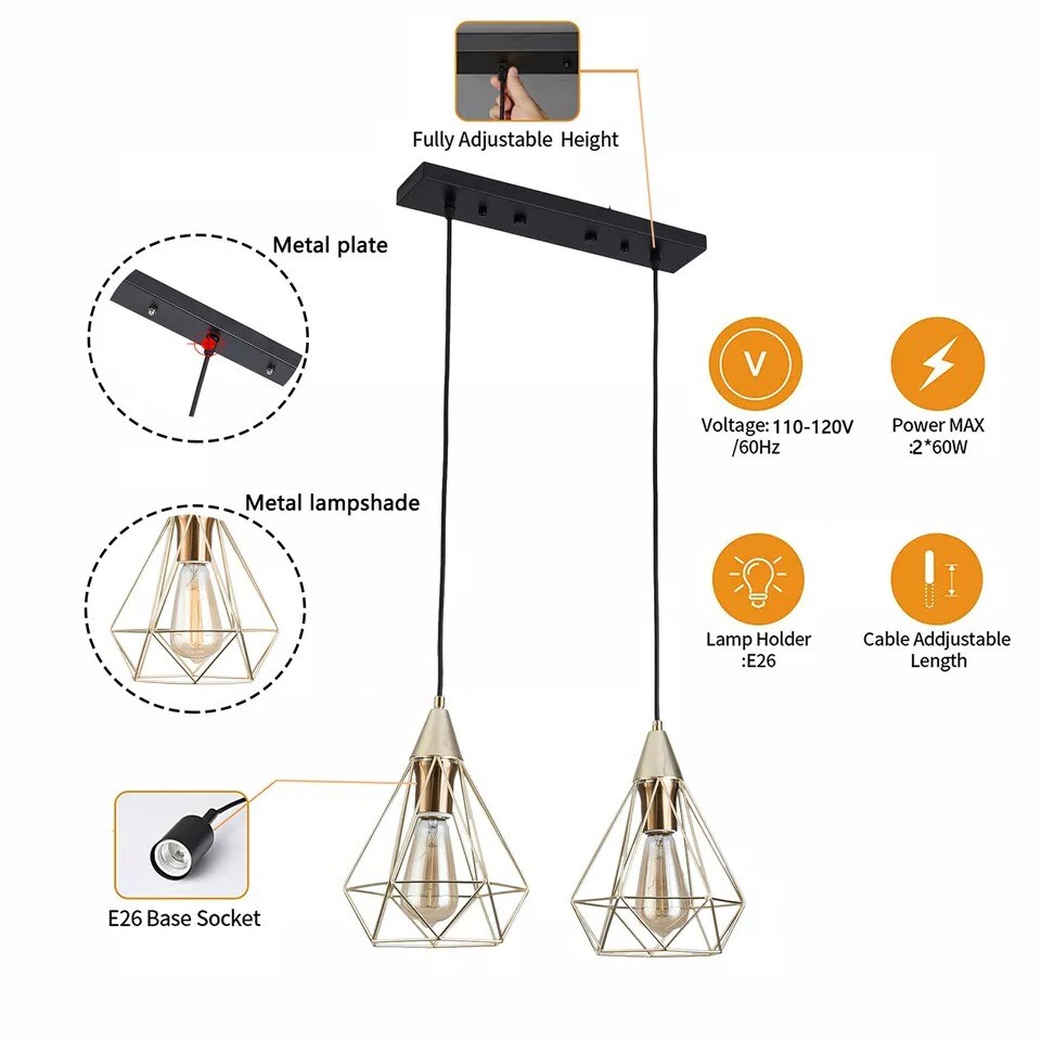 Modern Kitchen Island Lamp Pendant Light Chandelier Metal Ceiling Fixture Gold