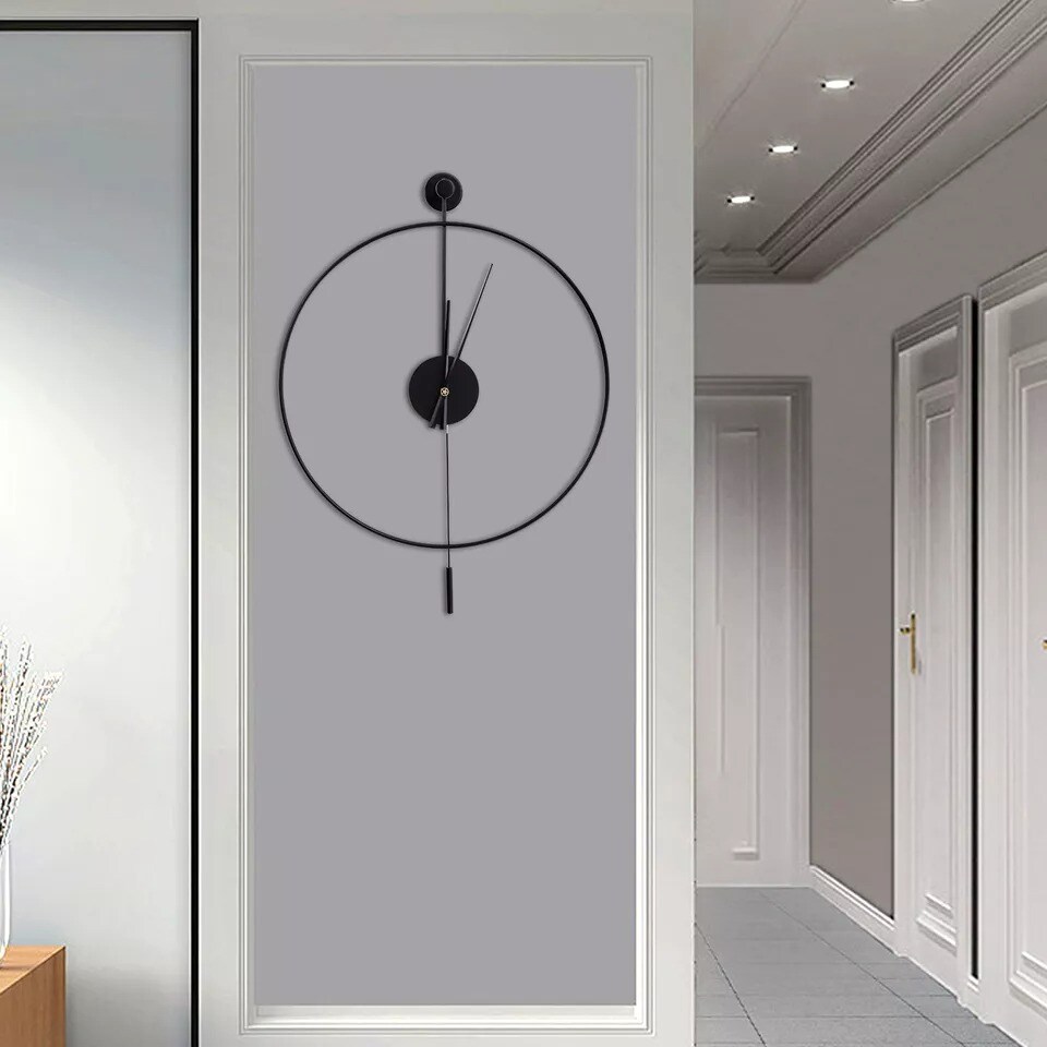 Modern Large Metal Wall Clock Non-Numeric Silent Wall Mount Clock with Pendulum