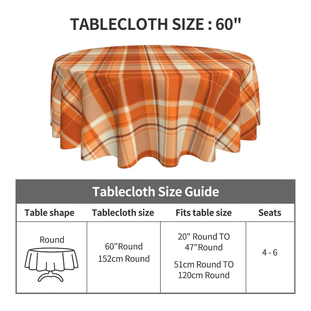 Fall Tablecloth 60 Inch Round Autumn Thanksgiving Plaid Table Cloth Dust-Proof Wrinkle Resistant Rustic Tablecloth for Holiday Kitchen Dining Room Party Picnic Indoor Outdoor