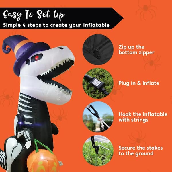 Halloween 8ft Inflatable Skeleton Dinosaur with Led