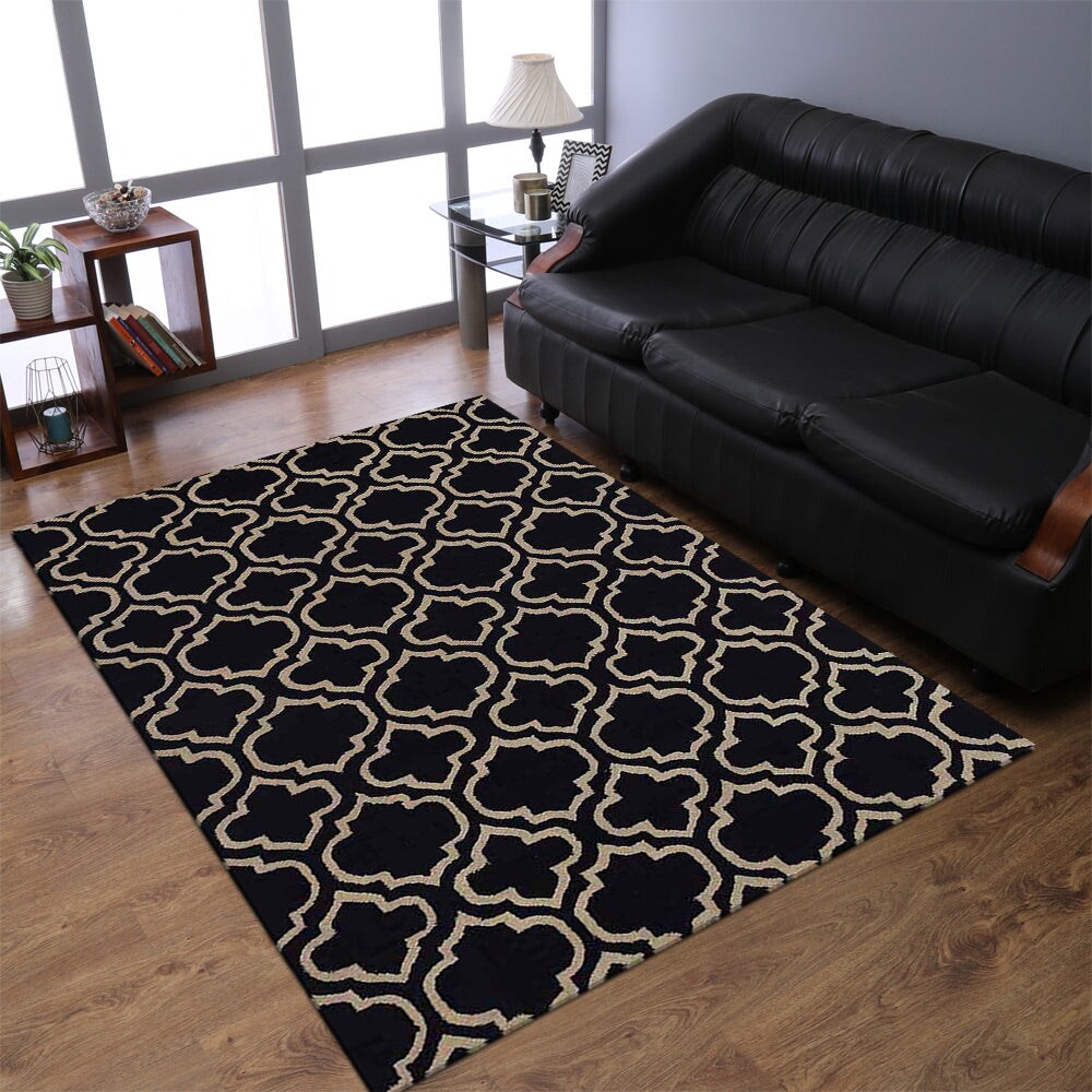 Hand Tufted Wool Area Rug Black White 8X10 Geometric K00302 Eco-Friendly