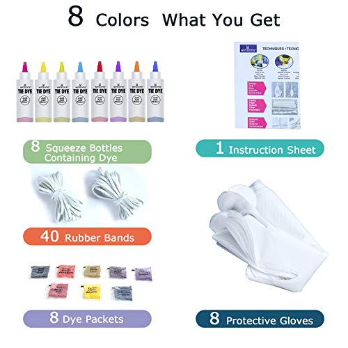 Tie Dye Kit, 8 Colors Non Toxic Permanent Fabric Dye Art Set for Kids Women for Homemade Party Creative Group Activities DIY Gift