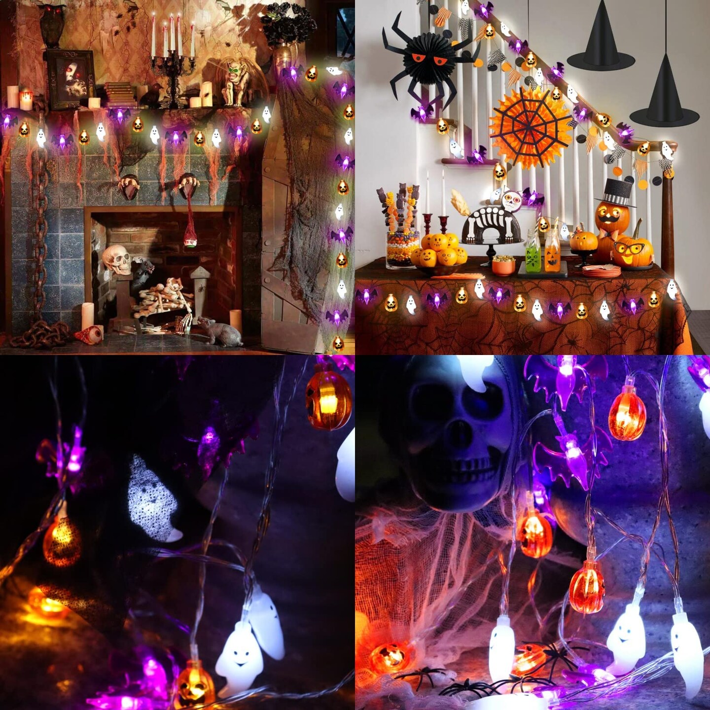 16 ft Halloween Lights,  30 LED Waterproof 3D Pumpkin Bat Ghost Battery Operated String Lights with Timer - 8 Lighting Modes Fairy Light for Window Indoor Outdoor Decor Halloween Party Decorations