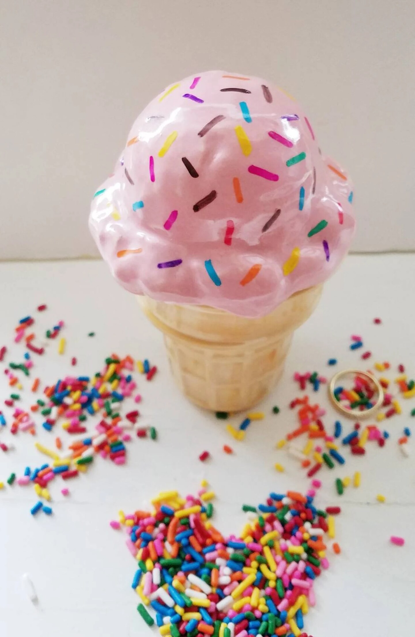 Ceramic Ice Cream Scoop Chunky Cone with Sprinkles Trinket Box Dish Dessert Gift Bakery Gift Nursery Decor Ice Cream Gift Soft Serve Design