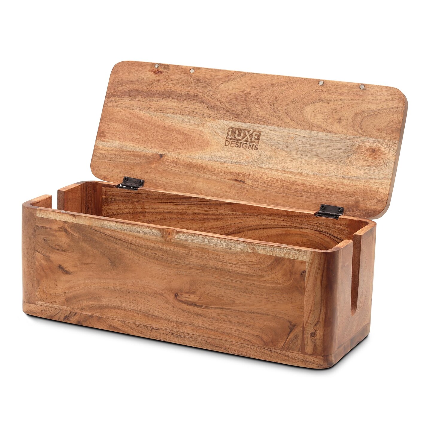 Acacia Wood Cable Organizer Box - Power Strip Box for Cord