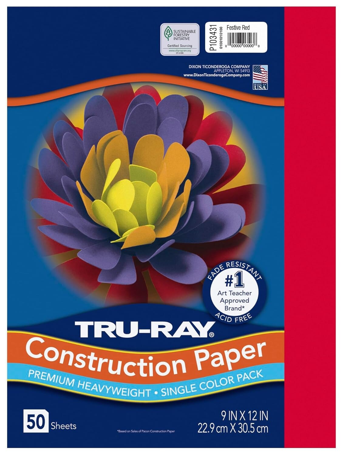 - 103031   Heavyweight Construction Paper, Festive Red, 9&#x22; X 12&#x22;, 50 Sheets - 103431
