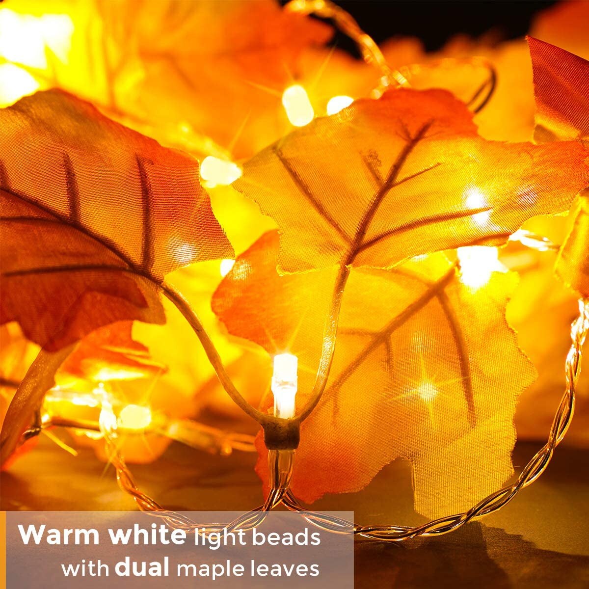 Fall Decor Lighted Fall Garland, Total 16.4Ft 40 LED Thanksgiving Decorations Halloween String Lights, Friendsgiving Gift Thanksgiving Decor for Home Holiday Autumn Garland Indoor