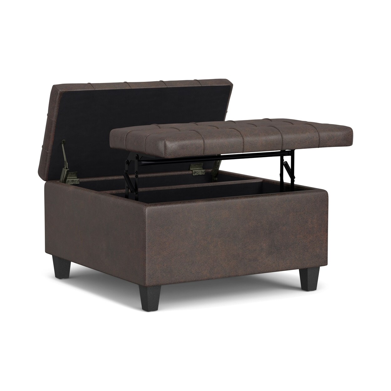 Harrison Small Square Coffee Table Storage Ottoman Distressed Vegan Leather