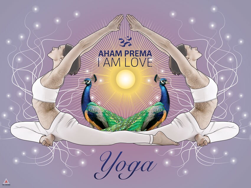 Yoga Poster I Am Love Aham Prema Pose Wall Decor Art Print, 24"x18", Unframed