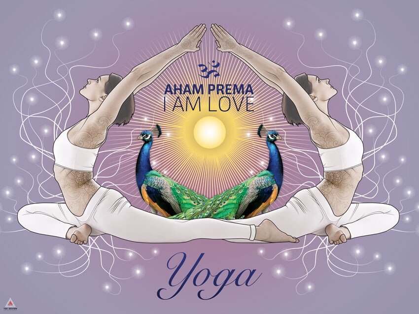 Yoga Poster I Am Love Aham Prema Pose Wall Decor Art Print, 24&#x22;x18&#x22;, Unframed