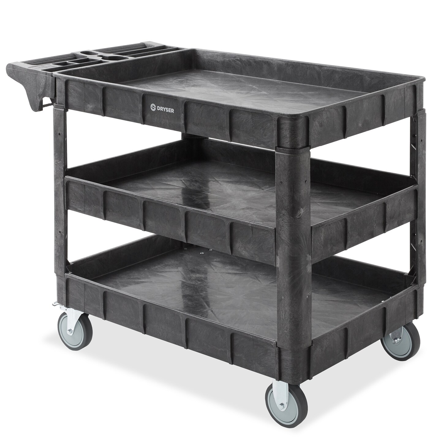 Dryser Utility Service Cart with Wheels, 46&#x22; x 25&#x22; Heavy Duty 550 lb. Capacity with Shelves - 3 Tier Rolling Cart with Two 5&#x22; Swivel Casters for Warehouse, Garage, Cleaning