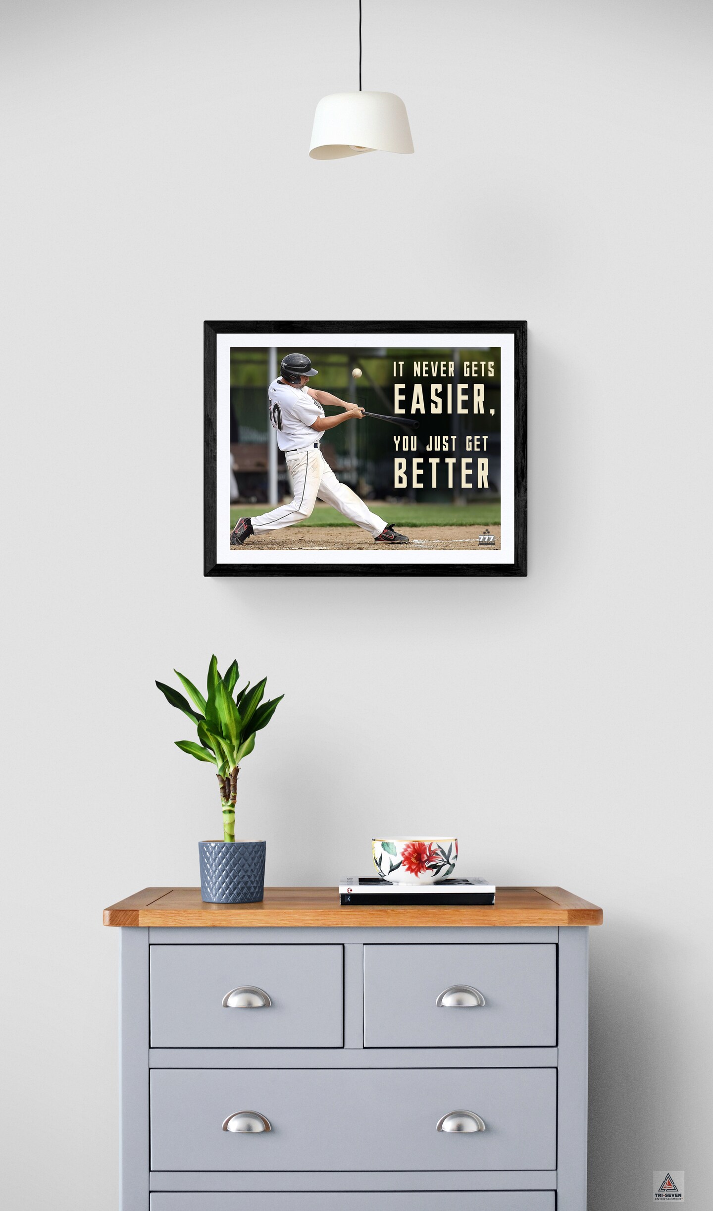 It Never Gets Easier You Just Get Better Poster Inspirational Baseball Print, 24"x18", Unframed