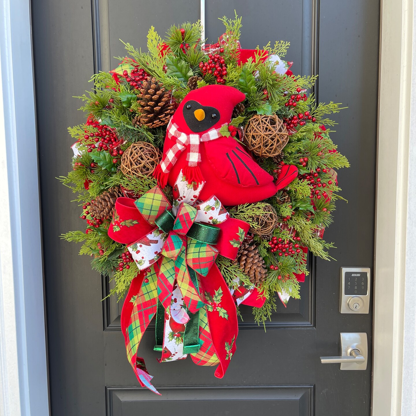 Merry buy Christmas Winter Front Door Wreath, Rustic Farmhouse Decor, Cardinal Decor