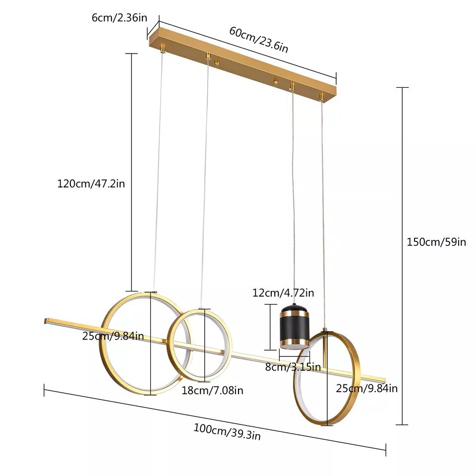 Modern 3 Circle Led Pendant Light Ceiling Hanging Lamp Kitchen Island Chandelier