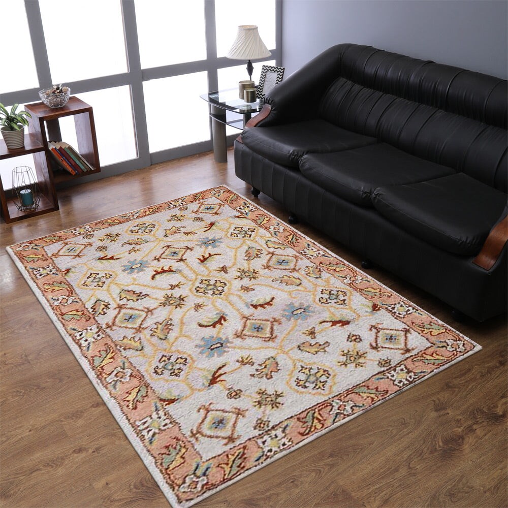 Hand Tufted Wool Area Rug Cream Brown 8X10 Eco-Friendly K00721 High Pile
