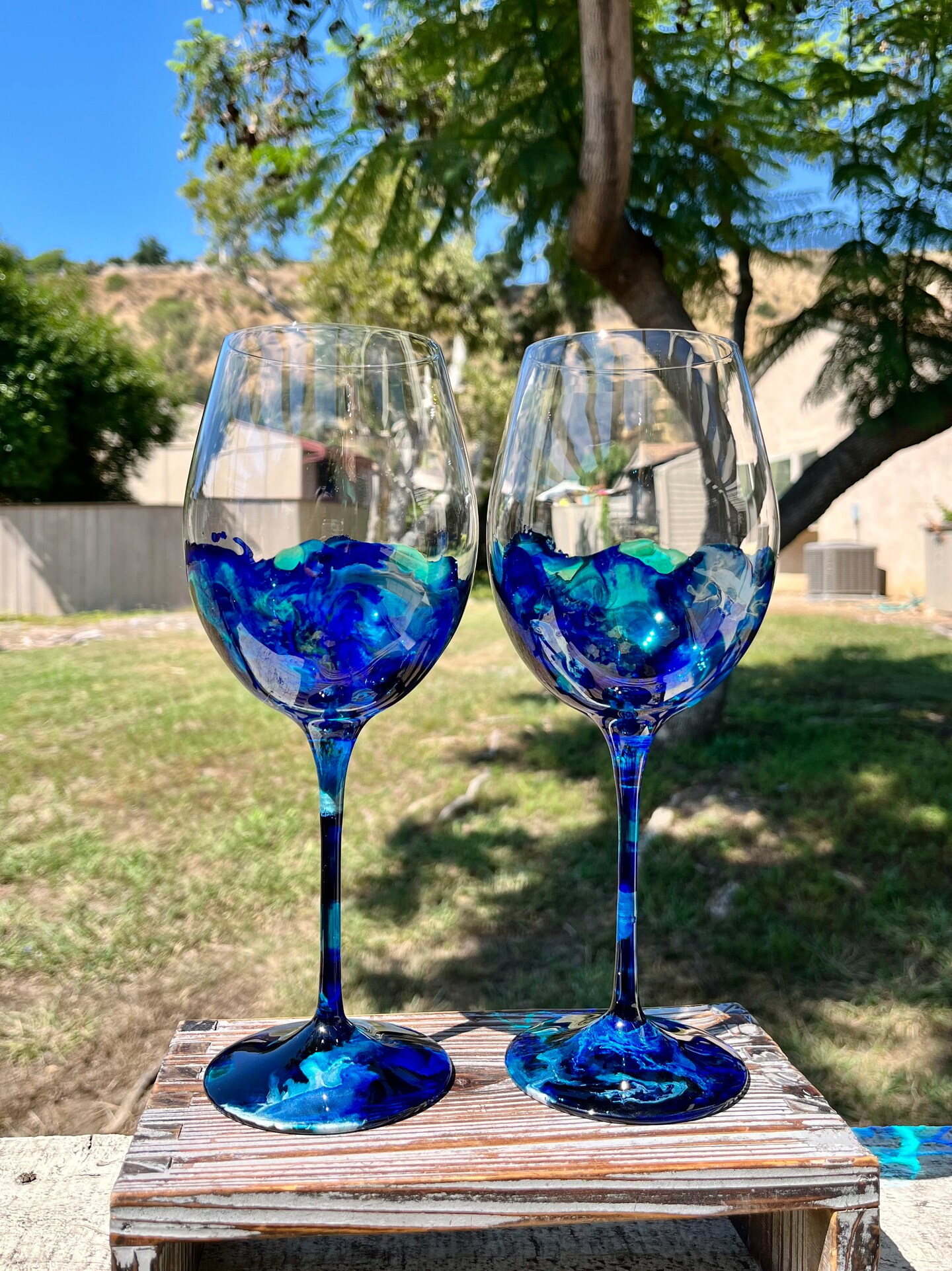 Handcrafted Blue and Silver Wine Goblets  Elegant Glassware, Food-Safe  Finish | MakerPlace by Michaels